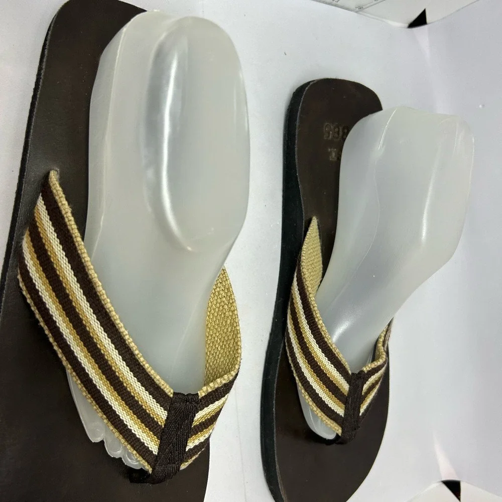 Est 1865 Flip Flops Tan Brown White‎ Canvas & Rubber Men's 11